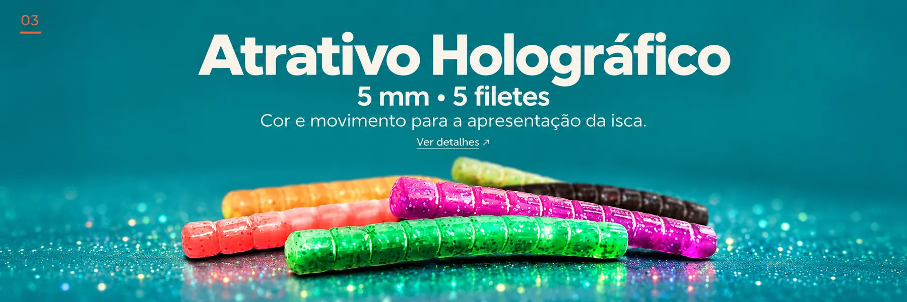 Kit Atrativo Holográfico 5mm - 5 Filetes com 10 Unidades — Cor e movimento para a apresentação da isca.